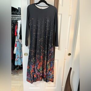 Black and multi-coloured abstract print maxi dress